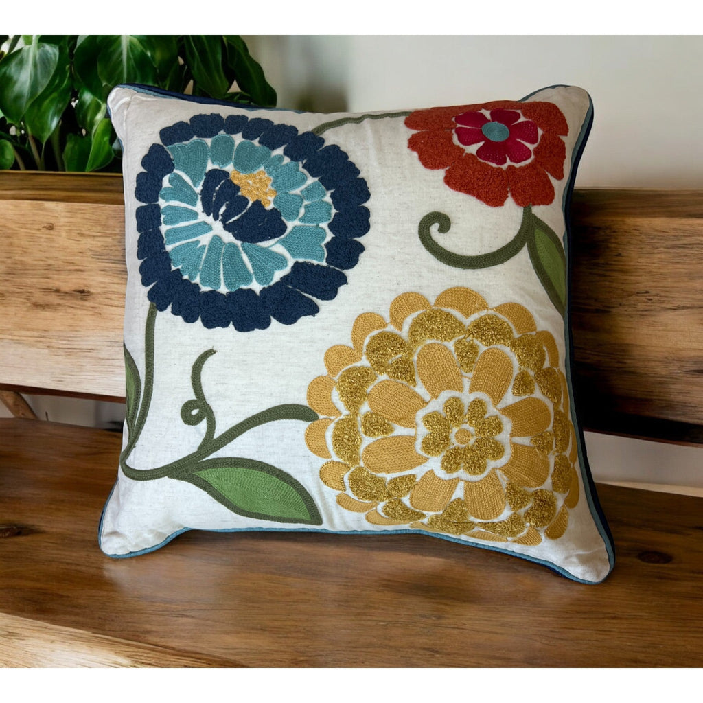 18x18" Embroidered Floral Boho Floral Throw Pillow Decorative Cover - Che Cose Belle