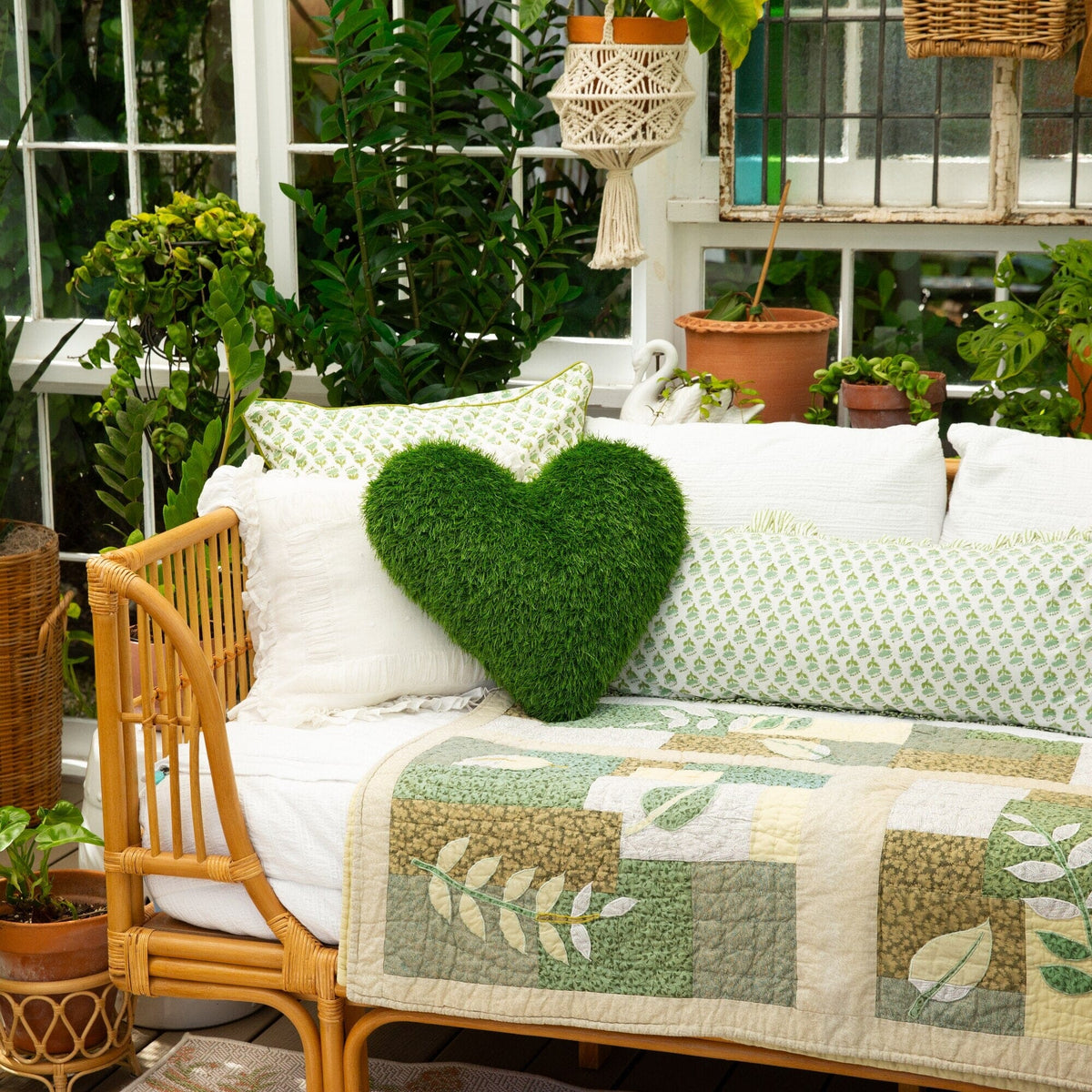 19" UV Resistant Artificial Heart Shaped Grass Pillow Cushion (Indoor/Outdoor) - Che Cose Belle