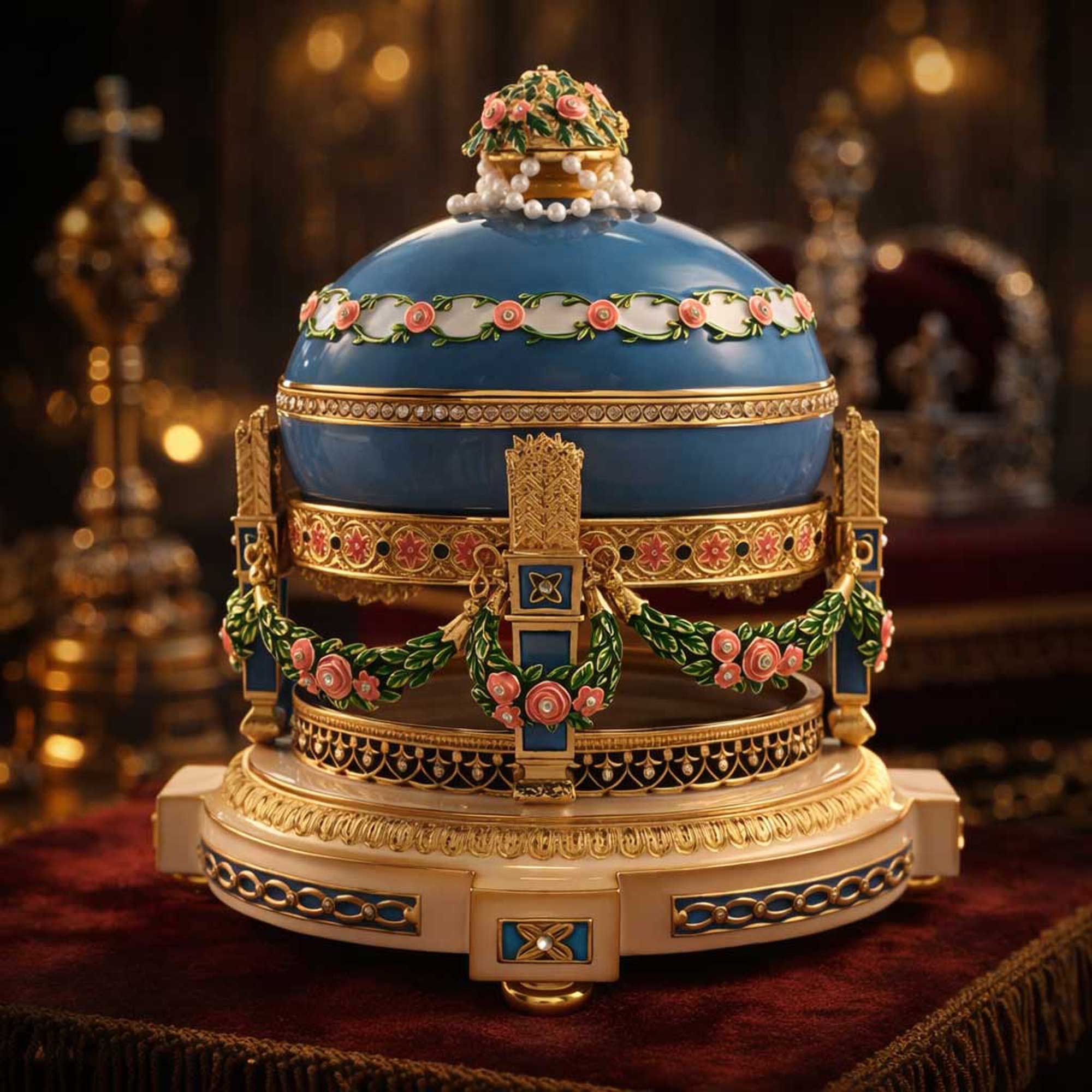 1907 Love Trophies Egg (Cradle with Garlands) Musical Royal Easter Egg - Che Cose Belle