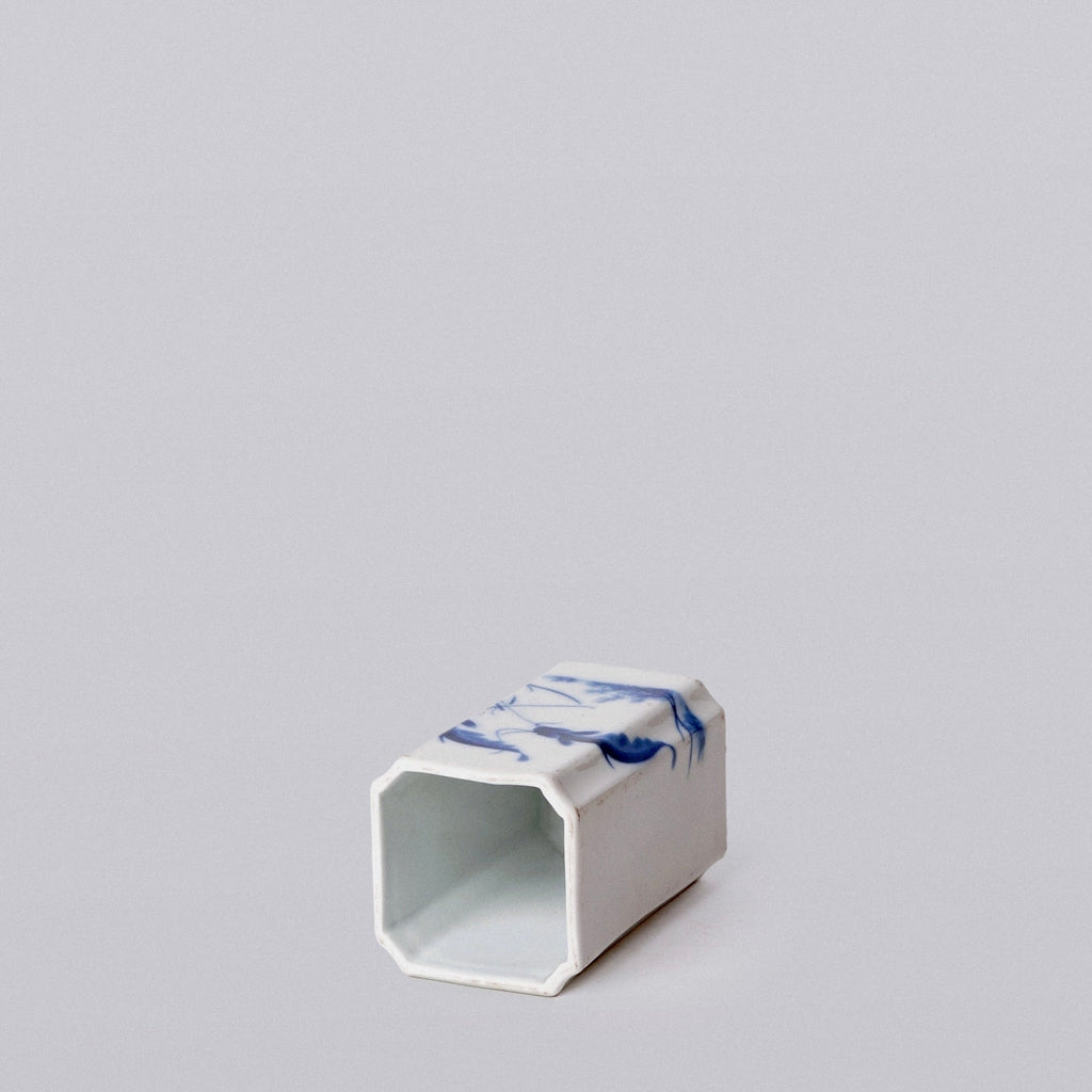 1920s Blue and White Porcelain Fish Square Vase - Che Cose Belle