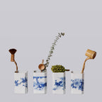 1920s Blue and White Porcelain Fish Square Vase - Che Cose Belle