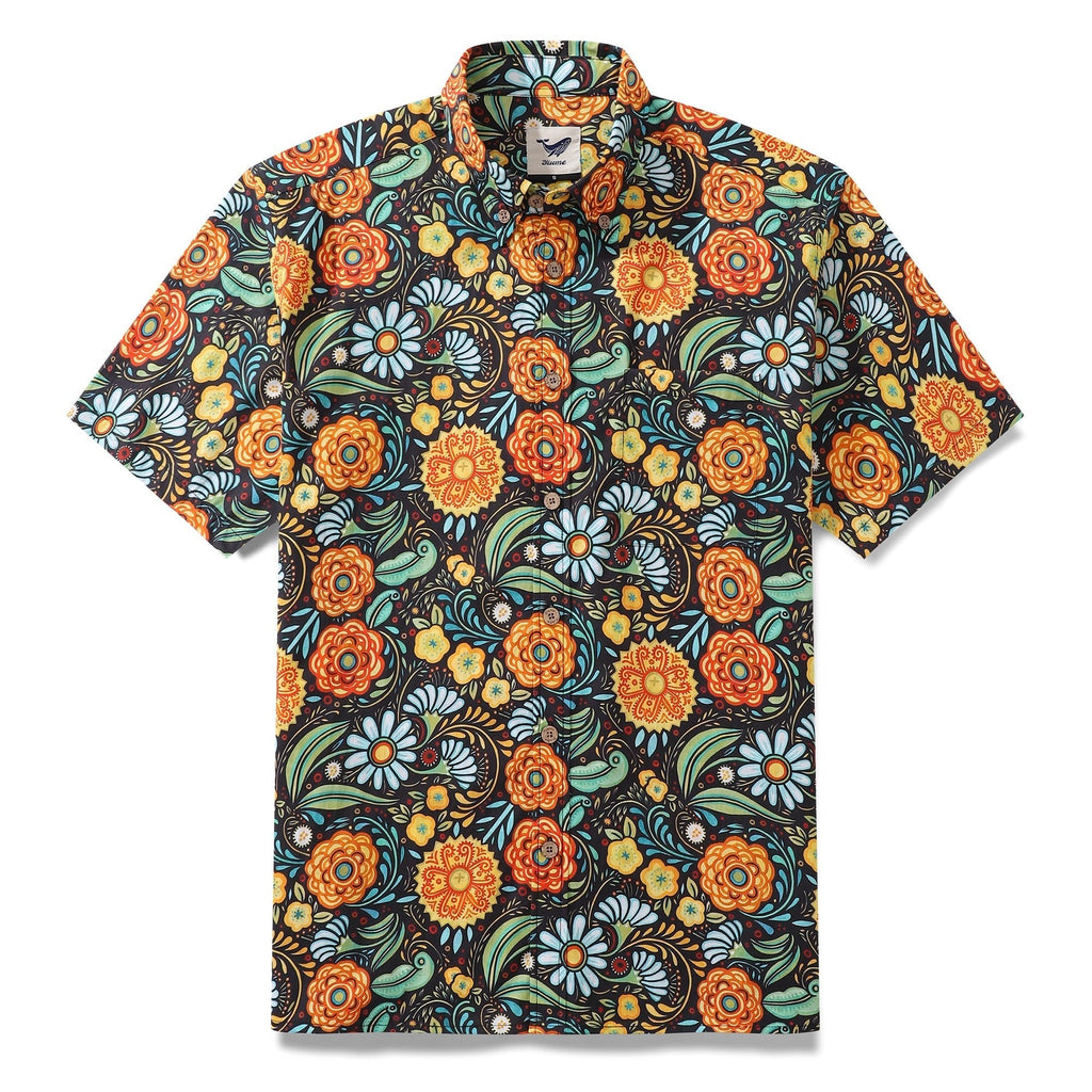 1950s Hawaiian Shirt For Men Flower Button-down Shirt Short Sleeve 100% Cotton Shirt - Che Cose Belle