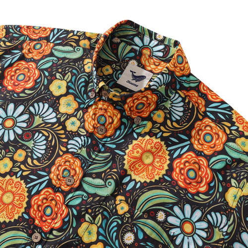 1950s Hawaiian Shirt For Men Flower Button-down Shirt Short Sleeve 100% Cotton Shirt - Che Cose Belle