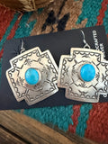 Handcrafted Sterling Silver & Turquoise Concho Cross Dangle Earrings