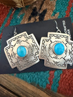 Handcrafted Sterling Silver & Turquoise Concho Cross Dangle Earrings