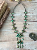 Handmade Sterling Silver Baja Turquoise Collection: Squash Blossom Beaded Necklace "Signed Nizhoni"