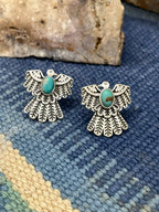 Handmade Sterling Silver Kingman Turquoise Thunder Bird Post Earrings "Signed Nizhoni"