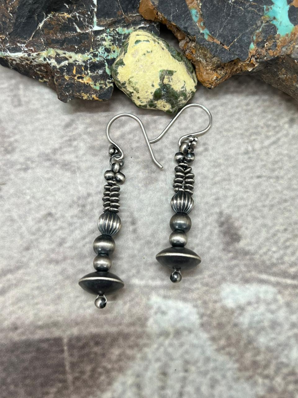 Handmade Sterling Silver Hook Beaded Earrings "Signed Nizhoni"