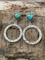 "Heart Collection" Handmade Sterling Silver Kingman Turquoise Post Dangle Earrings "Signed Nizhoni"
