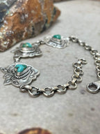 "Heart Collection" Handmade Sterling Silver Kingman Turquoise Chain Bracelet "Signed Nizhoni"