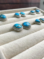 Handmade Sterling Silver Arizona Blue Turquoise Post Studs Earrings "Signed Nizhoni"