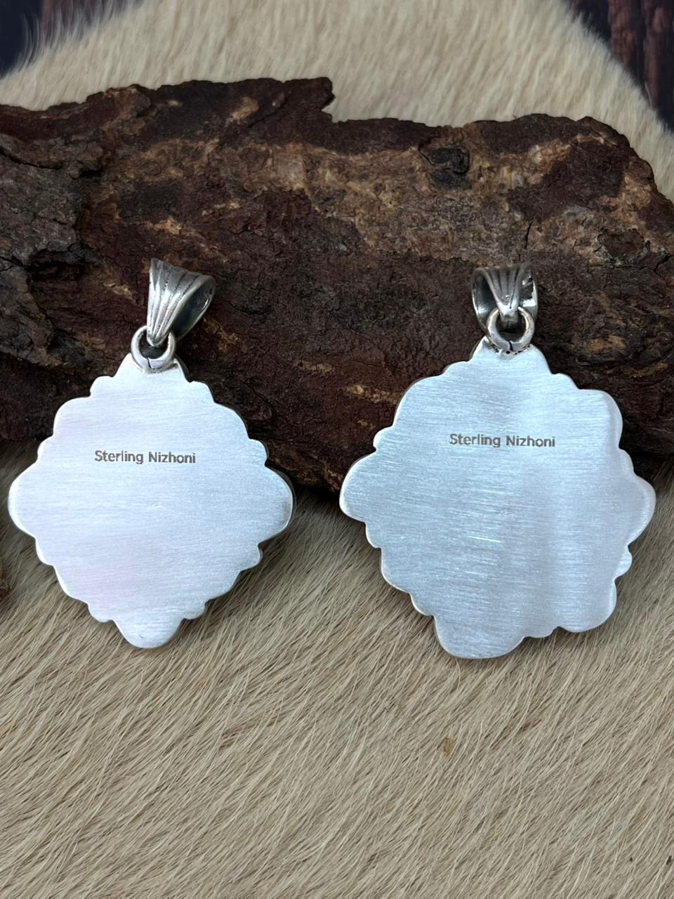 Handmade Sterling Silver Sonoran Mountain Turquoise, Blackjack Pendant "Signed Nizhoni"