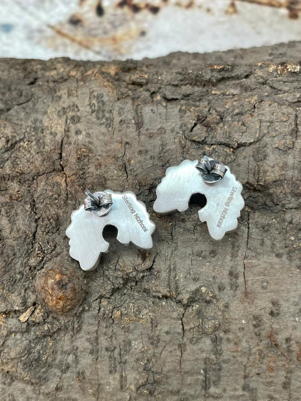 "Heart Collection" Handmade Sterling Silver Kingman Turquoise Post Studs Earrings "Signed Nizhoni"