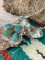 Handmade Sterling Silver Sonoran Mountain Turquoise with White Water Turquoise Necklace "Signed Nizhoni"