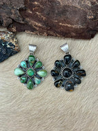 Handmade Sterling Silver Sonoran Mountain Turquoise, Blackjack Pendant "Signed Nizhoni"