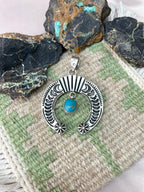 Handmade Sterling Silver Kingman Turquoise Naja Pendant "Signed Nizhoni"