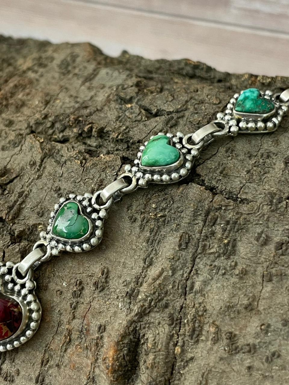 Handmade Sterling Silver Dahlia Rose with Emerald Valley Turquoise Necklace "Signed Nizhoni"