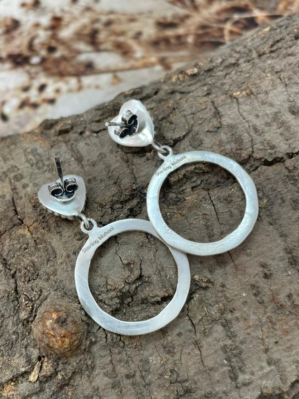 "Heart Collection" Handmade Sterling Silver Kingman Turquoise Post Dangle Earrings "Signed Nizhoni"