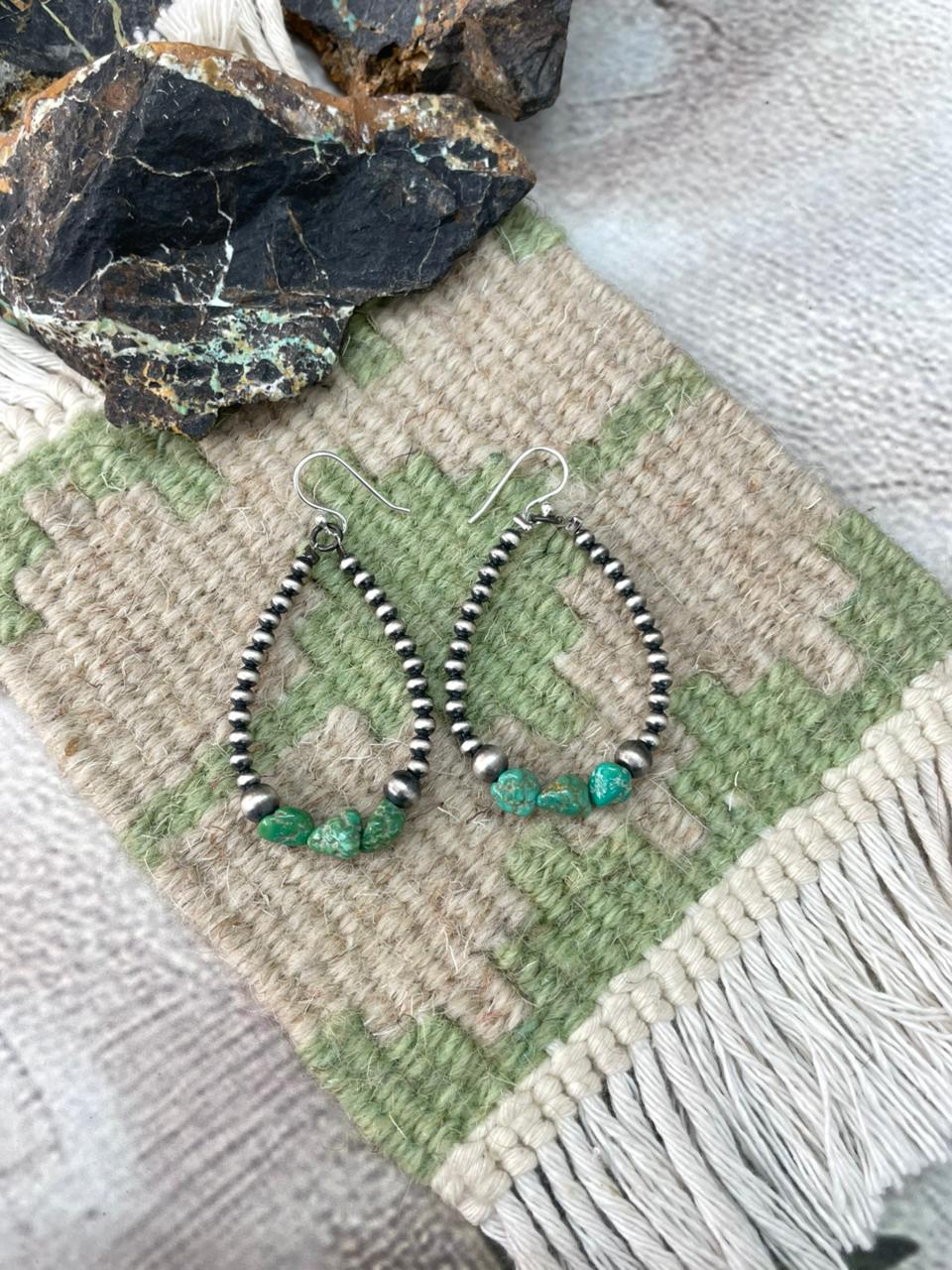 Handmade Sterling Silver Beaded Emerald Valley Hook Hoop Earrings