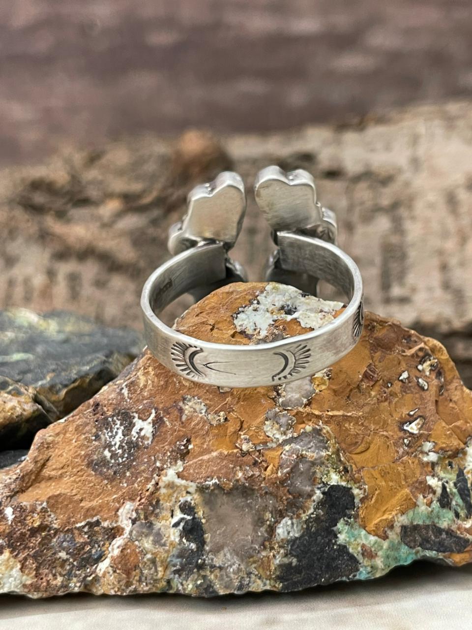 "Heart Collection" Handmade Sterling Silver Kingman Turquoise Adjustable Ring "Signed Nizhoni"