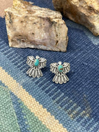 Handmade Sterling Silver Kingman Turquoise Thunder Bird Post Earrings "Signed Nizhoni"