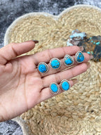 Handmade Sterling Silver Arizona Blue Turquoise Post Studs Earrings "Signed Nizhoni"