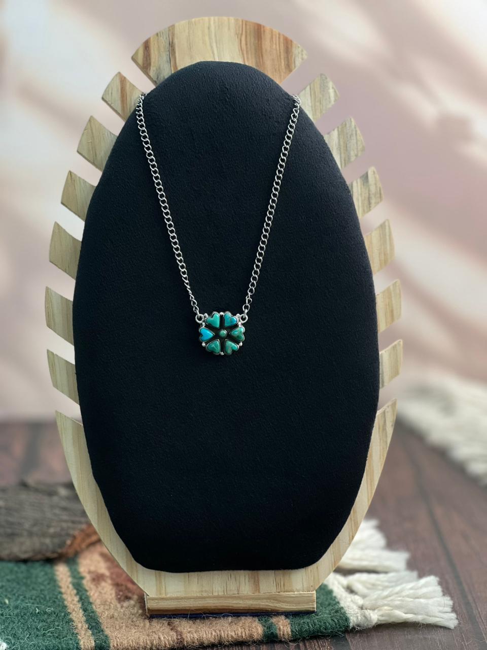 "Heart Collection" Handmade Sterling Silver Kingman Turquoise Heart Necklace "Signed Nizhoni"