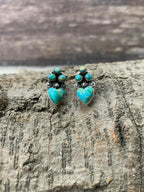 "Heart Collection" Handmade Sterling Silver Kingman Turquoise Post Studs Earrings "Signed Nizhoni"