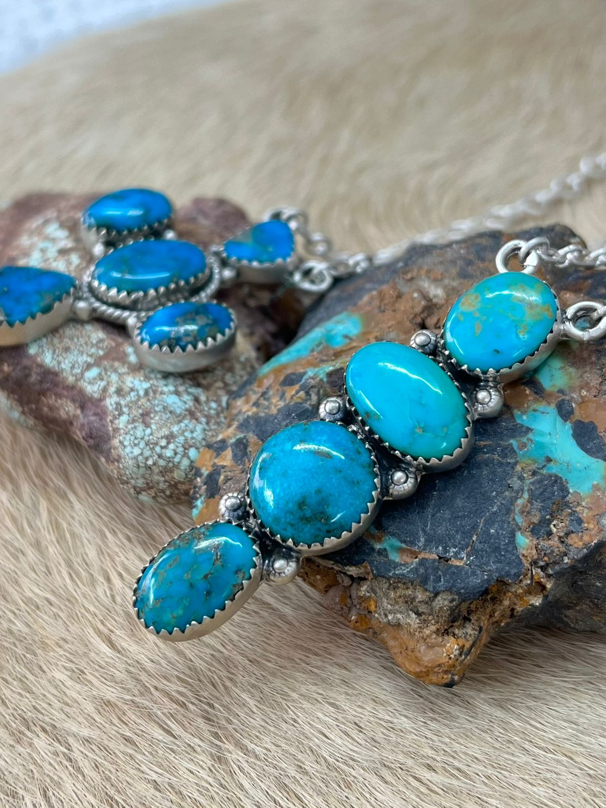 Handmade Sterling Silver Arizona Blue Turquoise Necklace "Signed Nizhoni"
