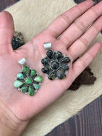 Handmade Sterling Silver Sonoran Mountain Turquoise, Blackjack Pendant "Signed Nizhoni"