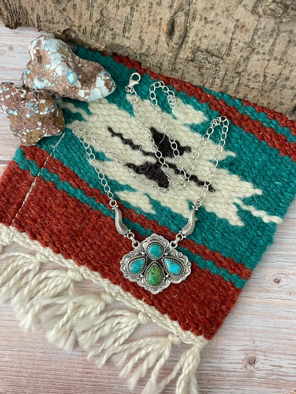 Handmade Sterling Silver Sonoran Mountain Turquoise with White Water Turquoise Necklace "Signed Nizhoni"