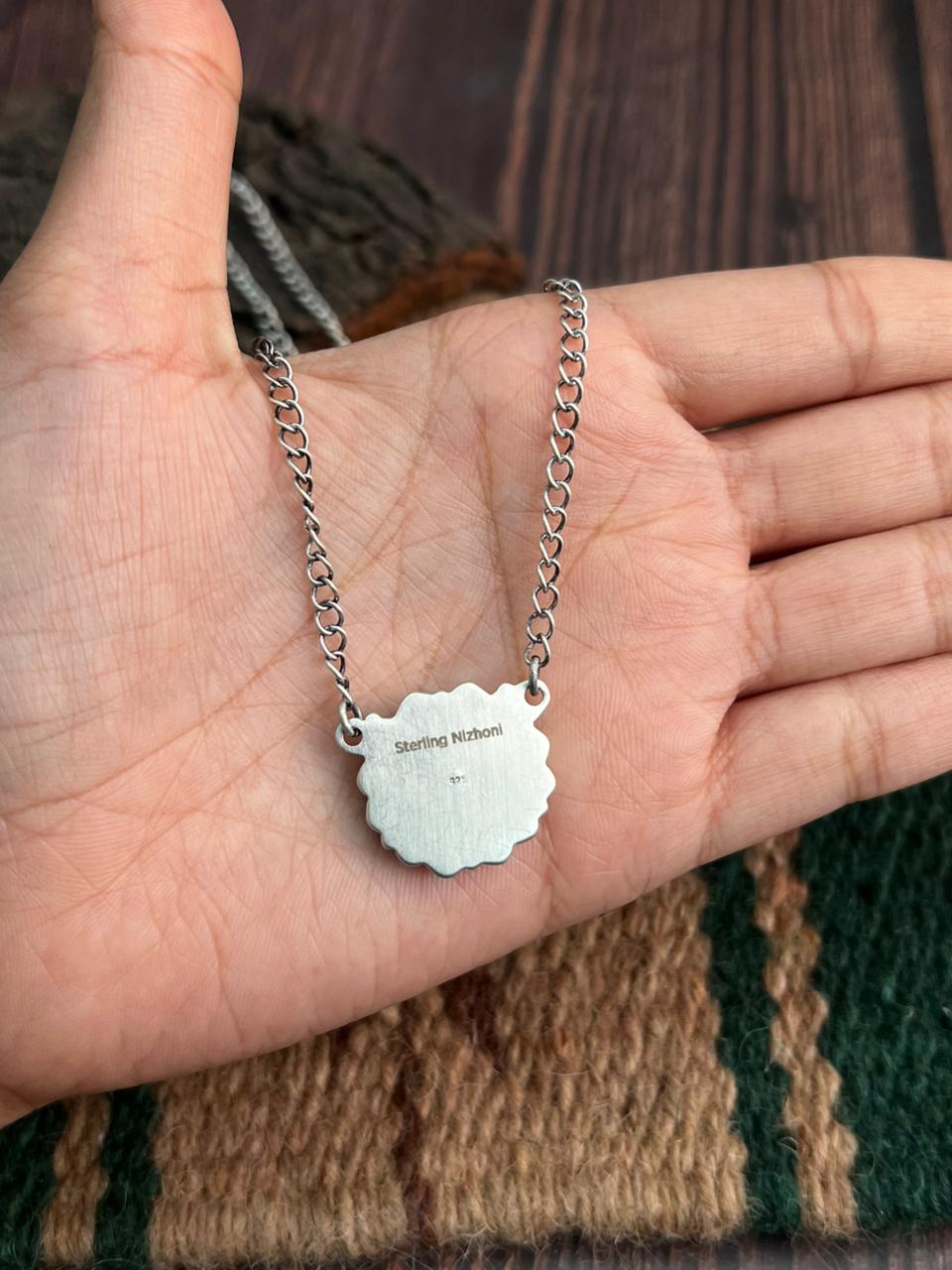 "Heart Collection" Handmade Sterling Silver Kingman Turquoise Heart Necklace "Signed Nizhoni"