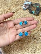 Handmade Sterling Silver Arizona Blue Turquoise Post Studs Earrings "Signed Nizhoni"