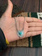 "Heart Collection" Handmade Sterling Silver Kingman Turquoise Necklace "Signed Nizhoni"
