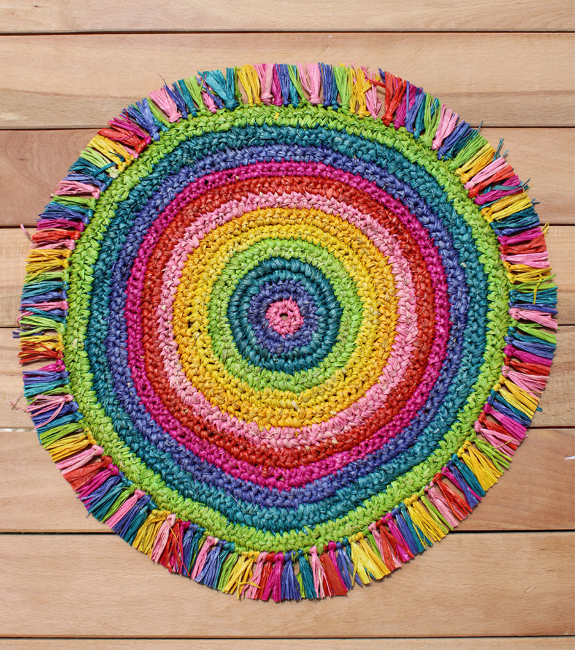Tulum Raffia Placemat, colorful woven tabletop