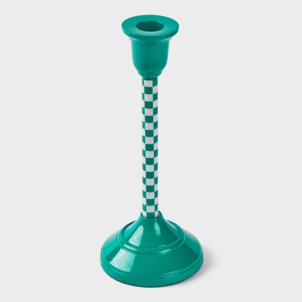 Jade Mint Checkered Candlestick Holder
