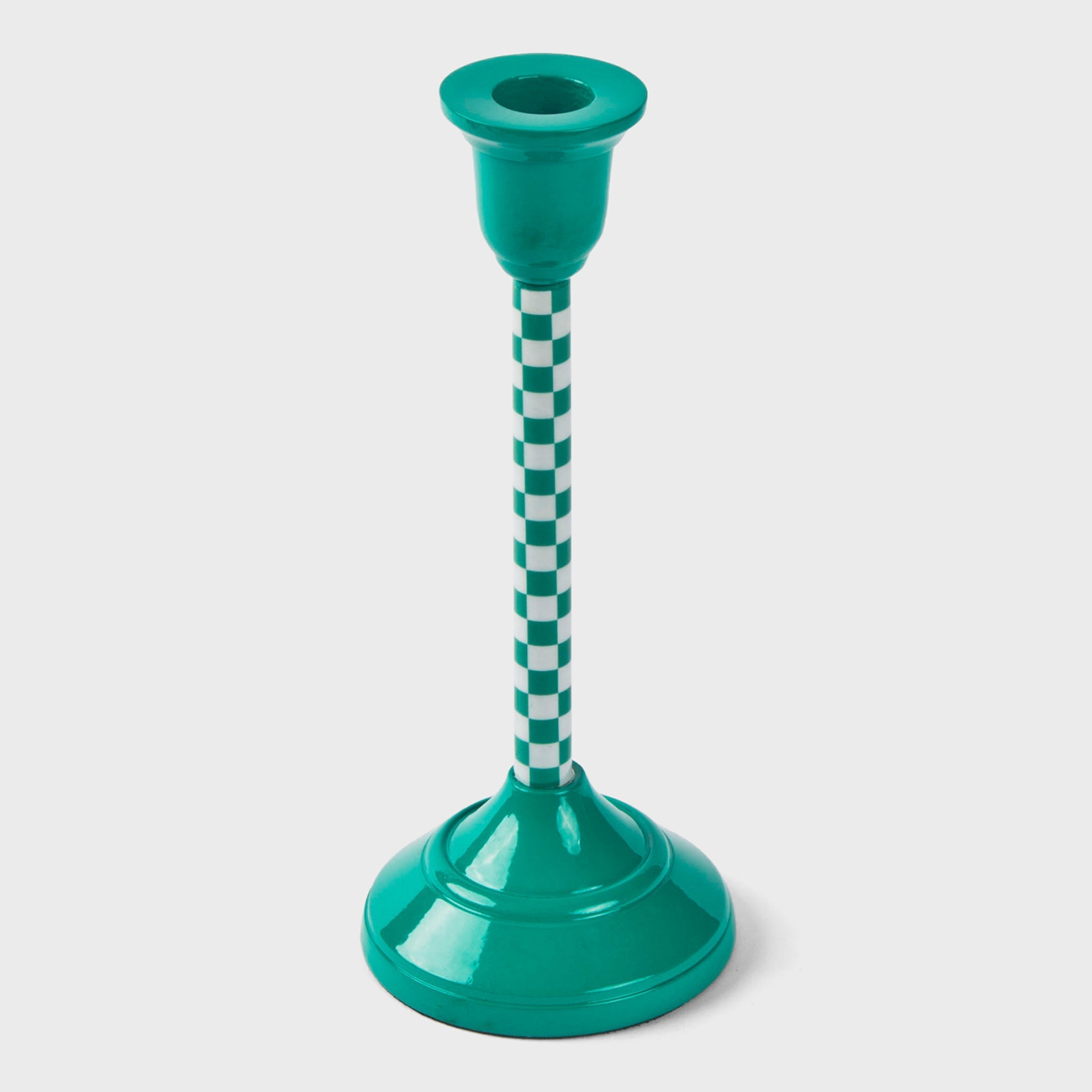 Jade Mint Checkered Candlestick Holder