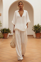 Women's V-Neck Loose Short-Sleeve Top & Pants Two-Piece Set