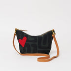 XLarge Convertible Pouch - Safari Kuba with Beaded Red Heart with Medium Leather Strap