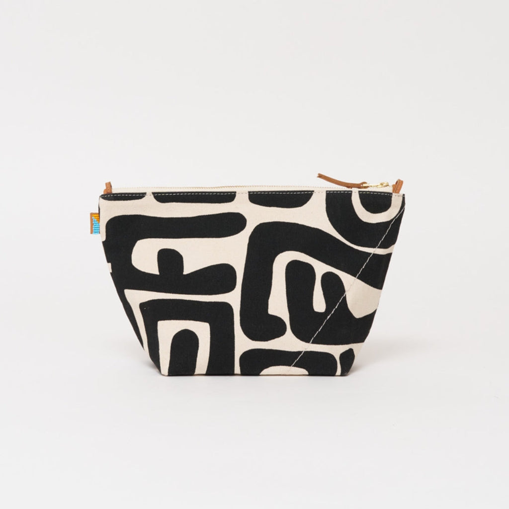 XLarge Convertible Pouch - Black Kuba with Beaded Red Heart with Medium Leather Strap