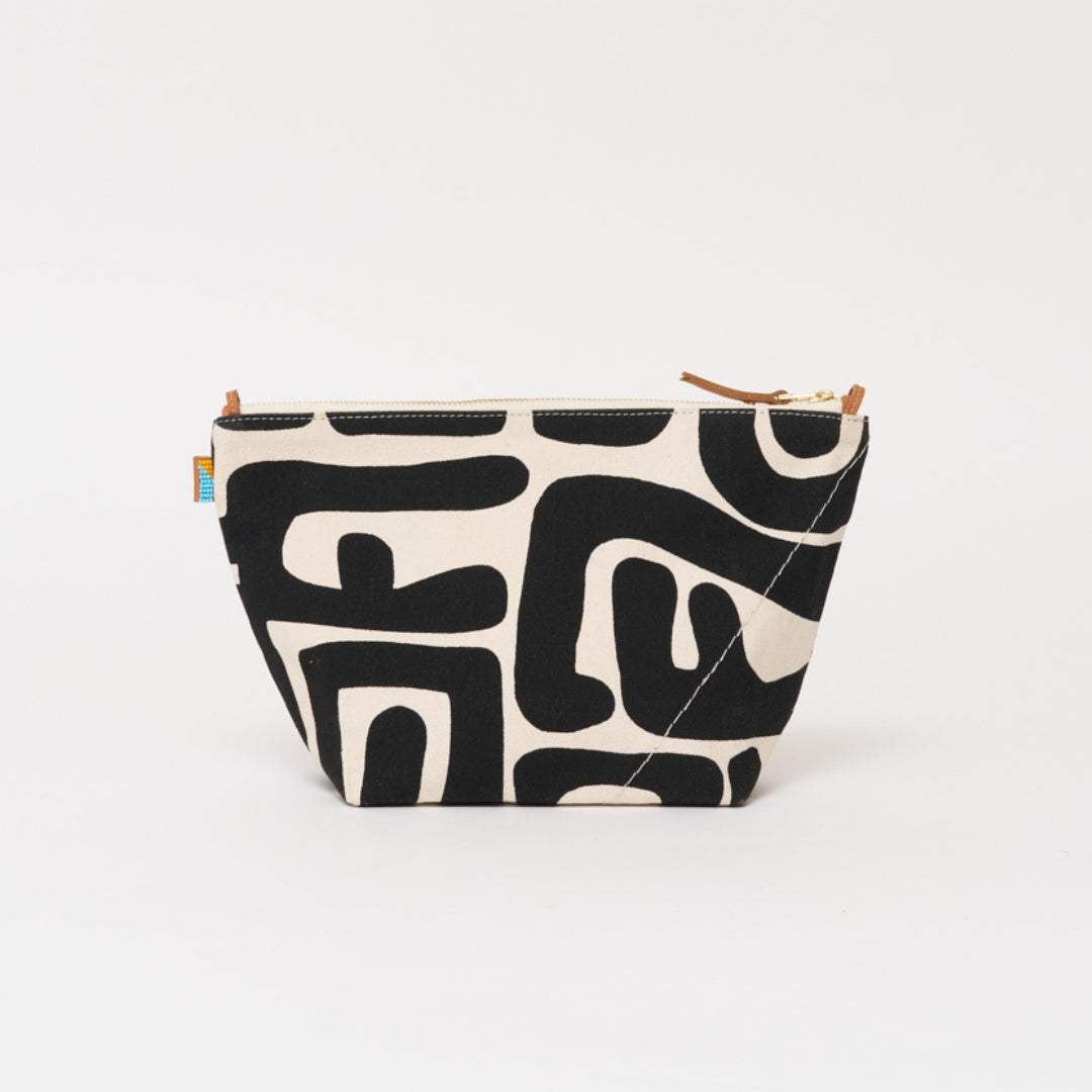 XLarge Convertible Pouch - Black Kuba with Beaded Red Heart with Medium Leather Strap