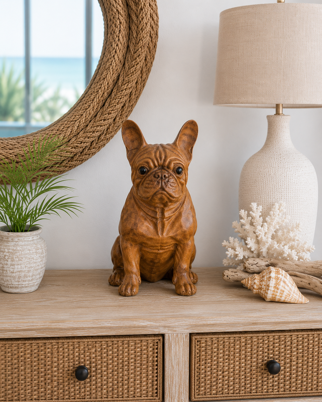Hand Carved French BullDog sitting (Large)