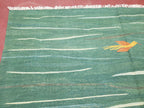 Green Turkish Kilim Rug, 6x9 - 7x10 Rugs, Bird, Handmade New Area Rug, Wool, Bohemian Boho Decor, Hand Woven, Modern Abstract Flat Weave Rug