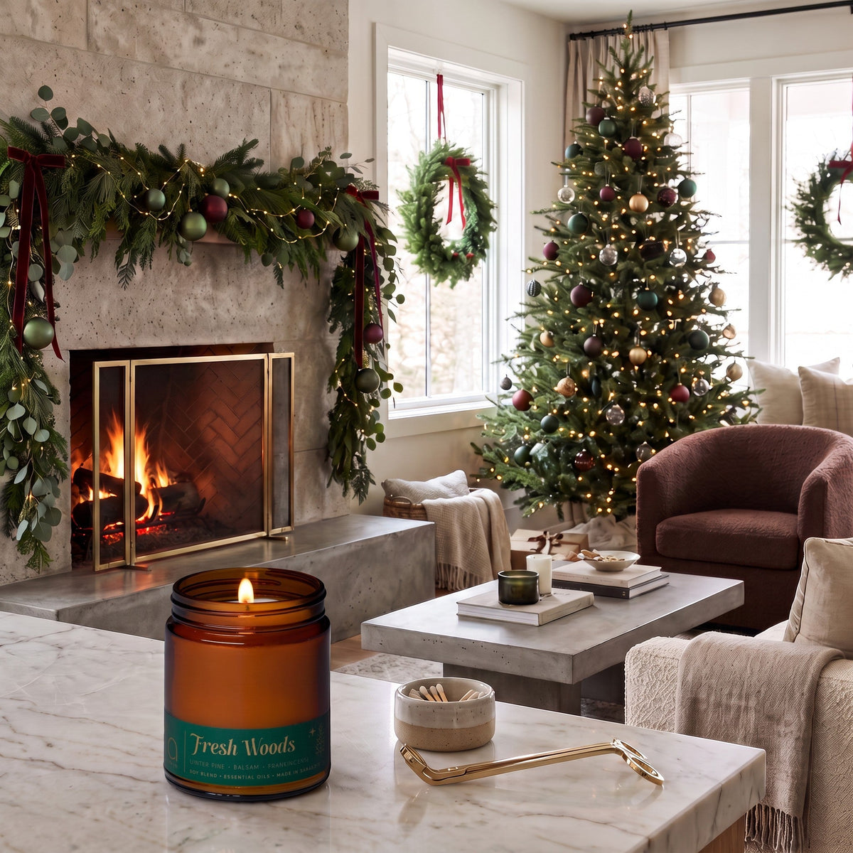 Fresh Woods Holiday Soy Blend Candle — Christmas Tree, Pine & Balsam