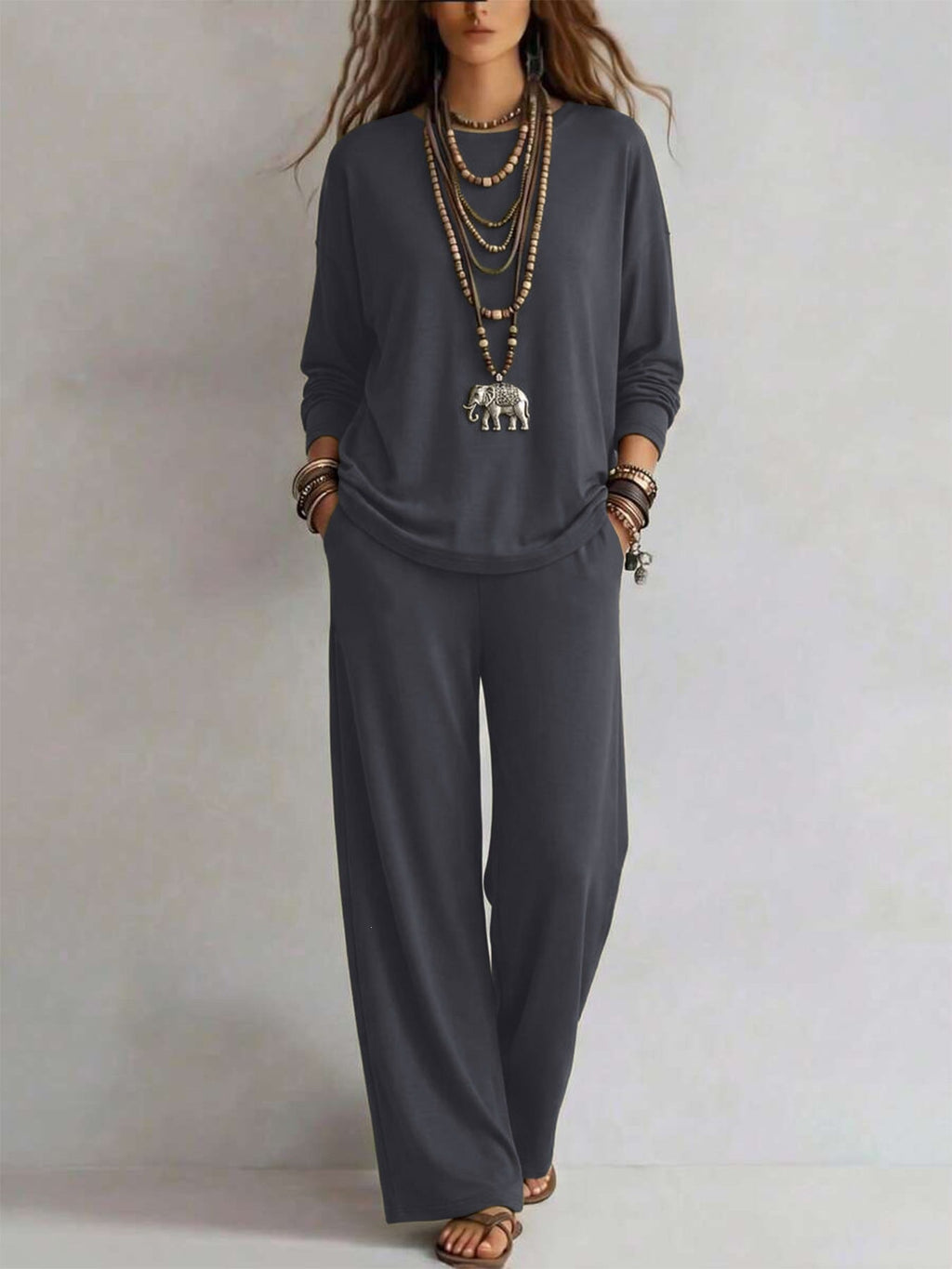 Women's Batwing-Sleeve Oversized Top & Wide-Leg Pants Set