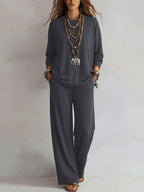 Women's Batwing-Sleeve Oversized Top & Wide-Leg Pants Set