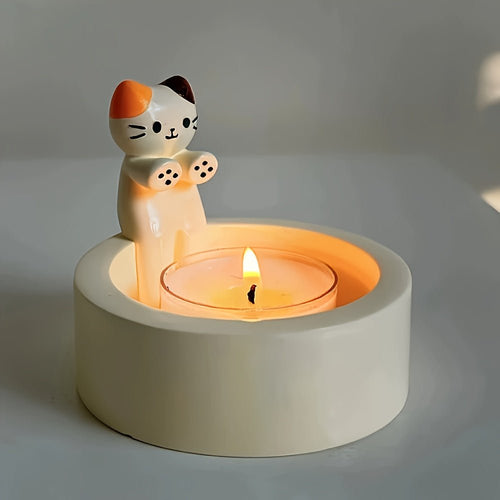 1pc WhimsyCat Ceramic Kitten Candle Holder - Encaustic Finish Tabletop Animal Theme Decor for Christmas, Halloween, Easter, Thanksgiving, Valentine'S Day - Che Cose Belle