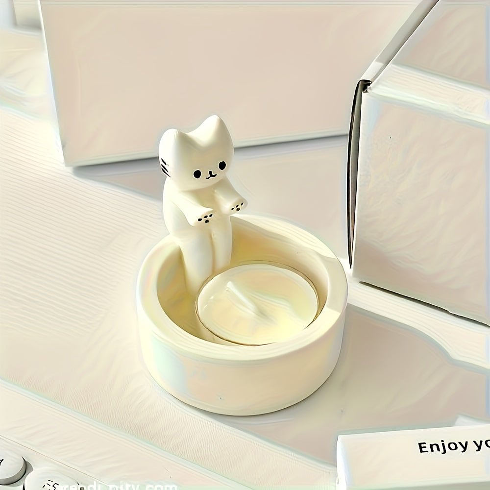 1pc WhimsyCat Ceramic Kitten Candle Holder - Encaustic Finish Tabletop Animal Theme Decor for Christmas, Halloween, Easter, Thanksgiving, Valentine'S Day - Che Cose Belle