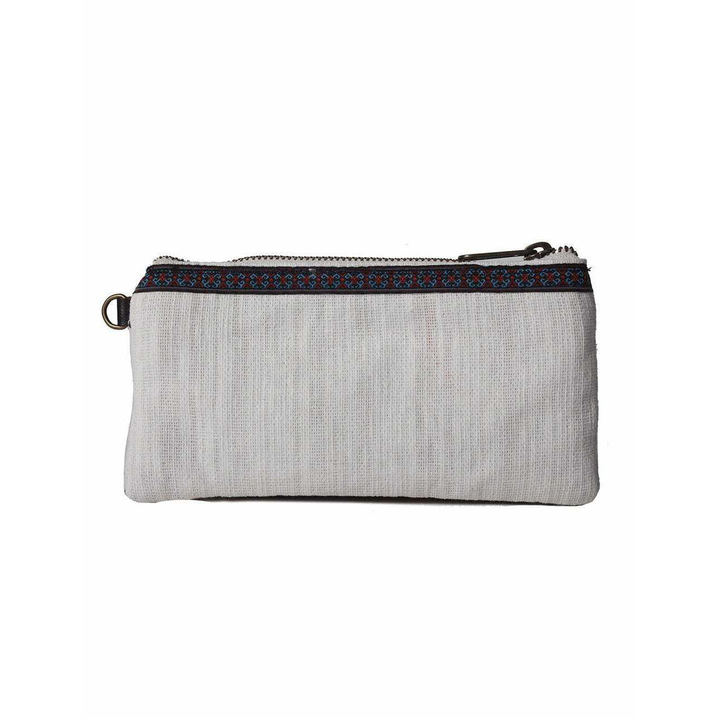 Geometric Embroidered Wristlet Bag with Leather Strap – Thailand