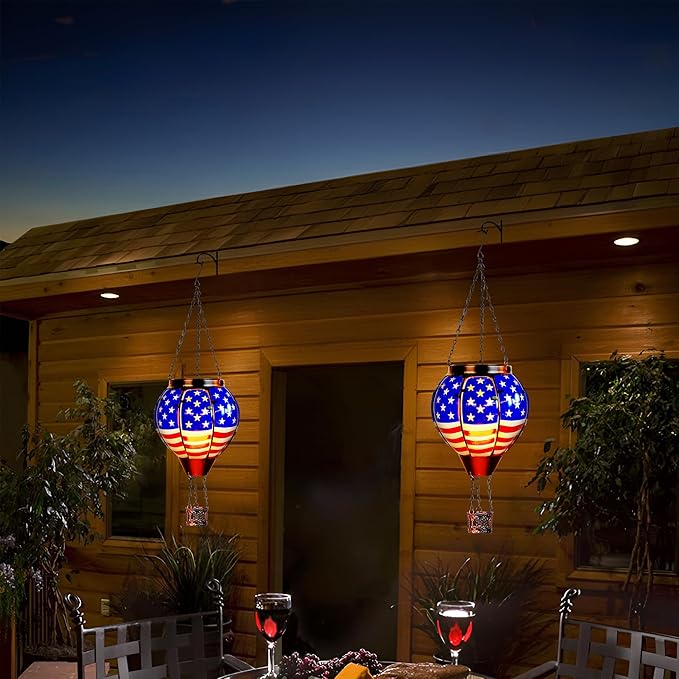 2 Pack Solar Hot Air Balloon Lantern with Flame, Hot Air Balloon Christmas Halloween Outdoor Decorations for Garden Decor, Glass Large Hanging Outdoor Decor,Solar Lantern Waterproof, Flag Decorations - Che Cose Belle
